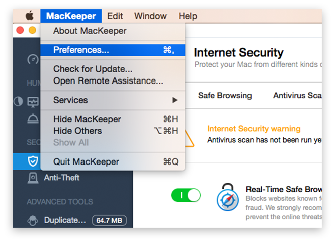MacKeeper Preferences page