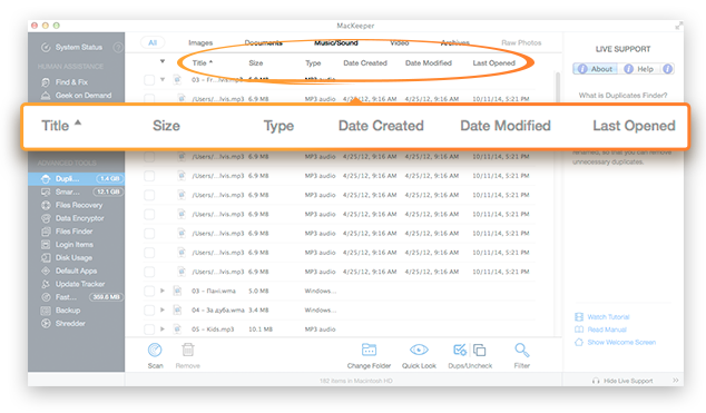 Duplicates Finder page