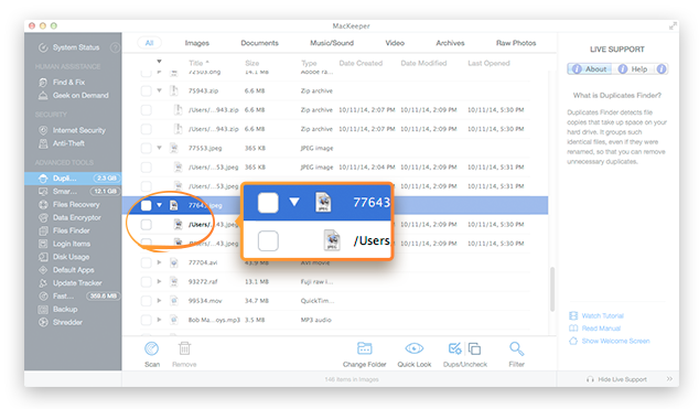 Duplicates Finder page