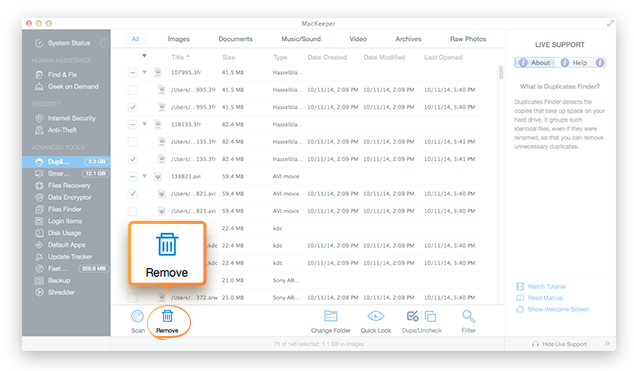 Duplicates Finder page