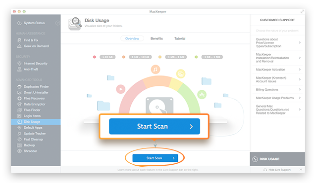 Disk Usage page