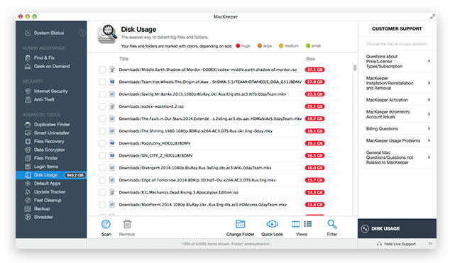 Disk Usage page