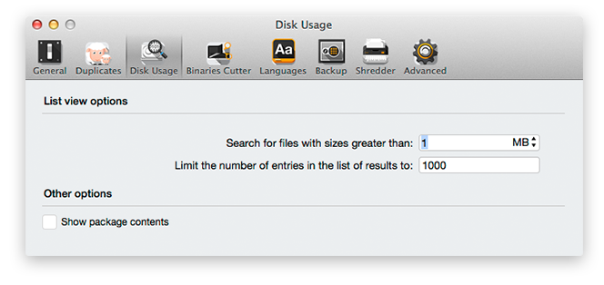 Disk Usage page