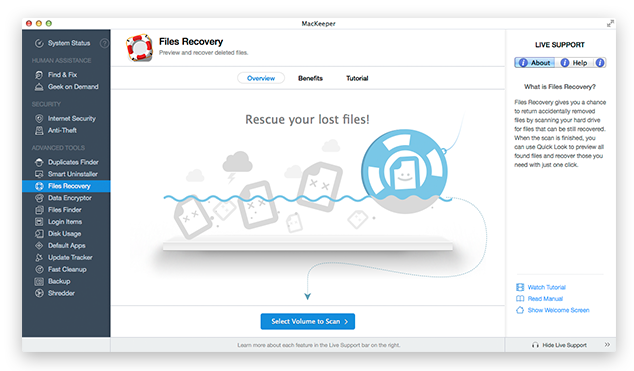Files Recovery page