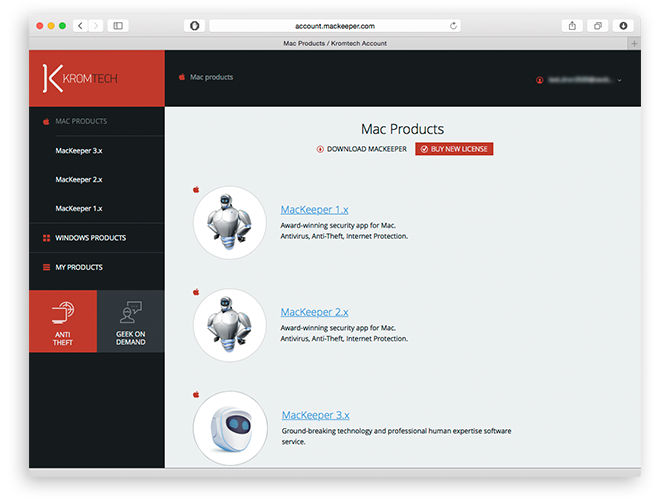 Managing Account page
