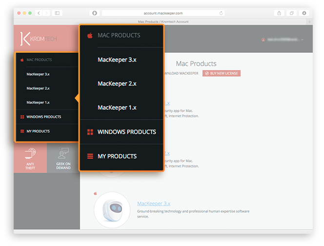 Managing Account page