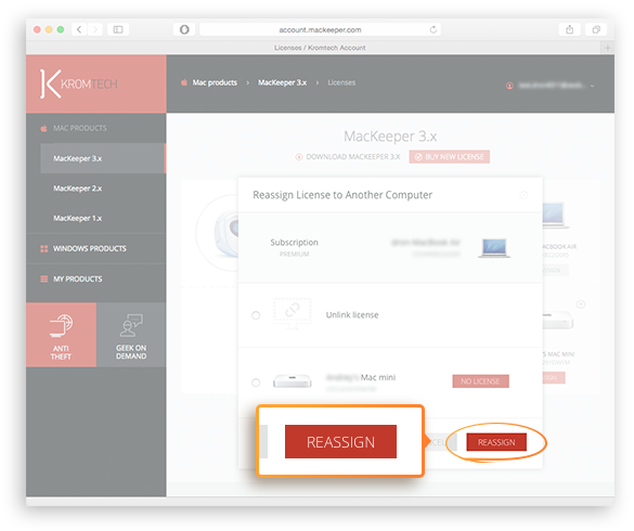 Managing Account page