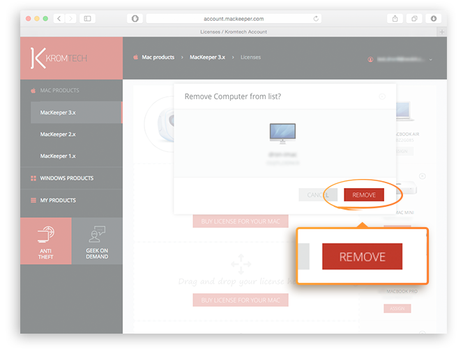 Managing Account page