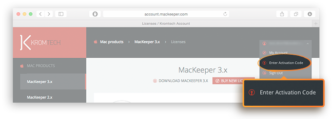 Managing Account page
