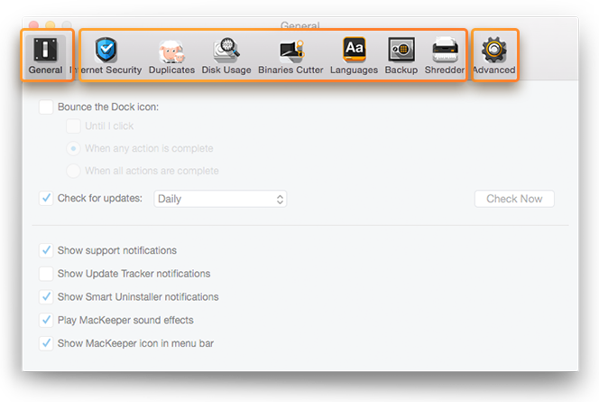 MacKeeper Preferences page